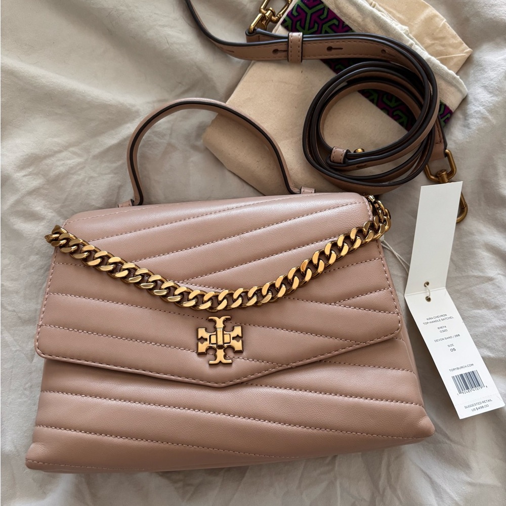 Tory Burch Blush Pink/ Tan with Gold Hardware Shoulder Bag with Chevron Quilting